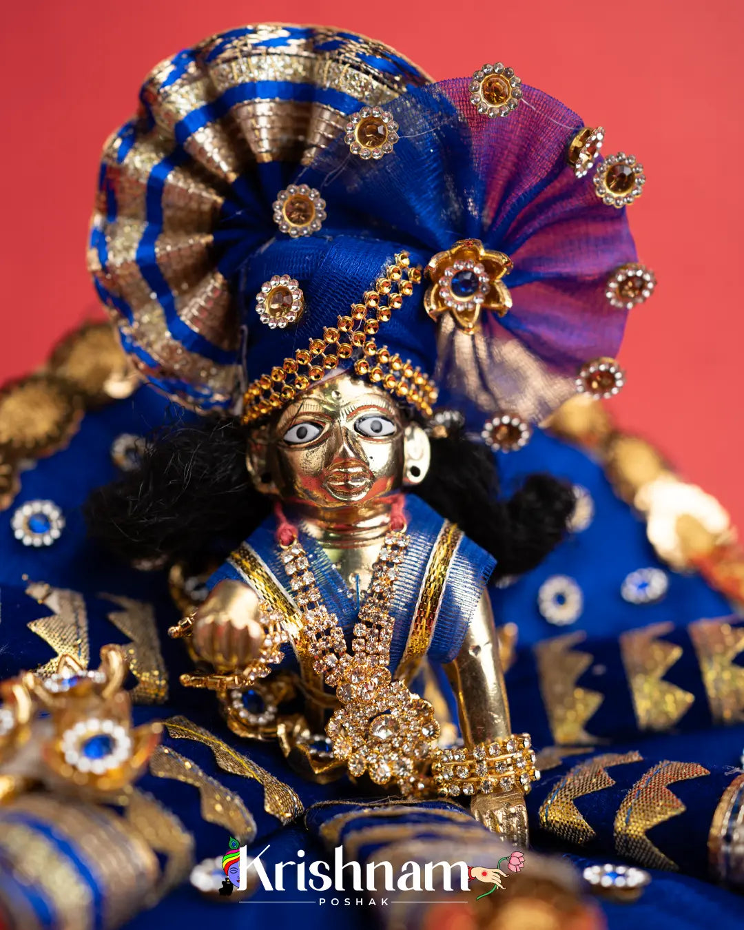 Dark Blue Net Dress for Laddu Gopal (Pagdi & Bansuri Included) - Lord of Universe