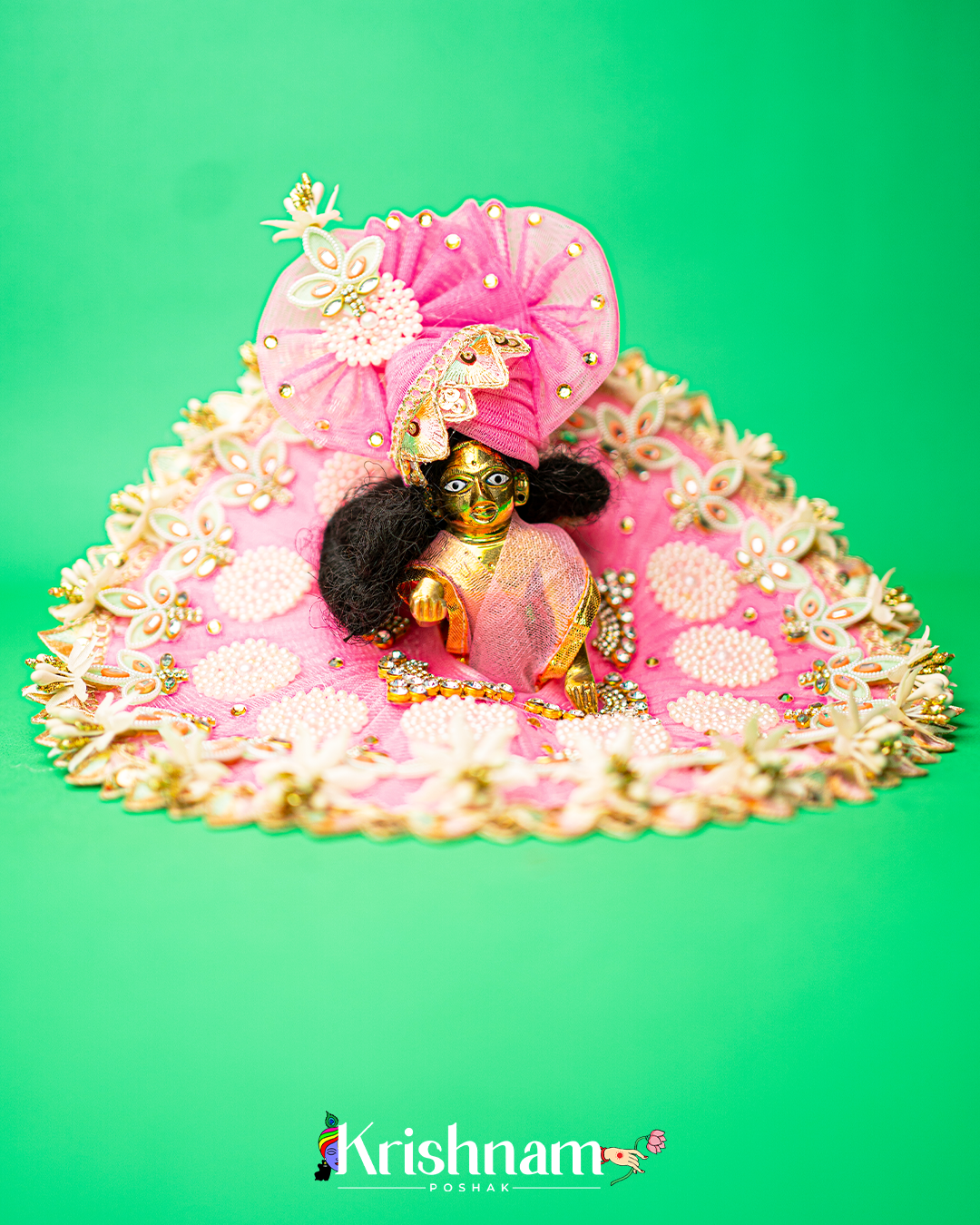 Pink Floral Heavy dress for laddu gopal ji Krishnam Poshak