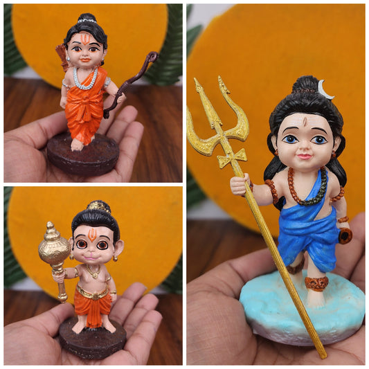 Divine Trio Pack : Bal Hanuman, Bal Ram & Bal Shiv Ji Idols – Perfect for Home decor & puja